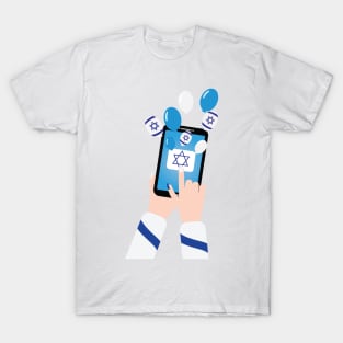 Blue White balloons and Israeli flag balloons flying from smartphone T-Shirt